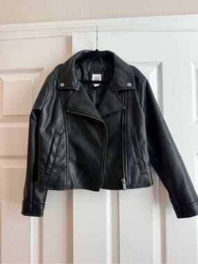GAP Kids Black Faux Leather Asymmetrical Moto Jacket